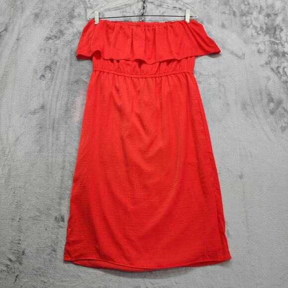 NEW BCBGMAXAZARIA Dress Womens M Red Berry Malia Strapless Ruffle Elastic Waist - Picture 3 of 12